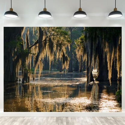 Swamp Landscape Backdrop Bald Cypress Trees and Spanish Moss Rainforest Photography Background Party Photo Booth Props, 5X3FT - size: 5X3FT