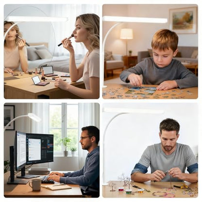 LED Desk Lamp for Office Home, Eye- caring Lamp with 10 Meter Remote Control Function, 5 Modes 10 Brightness Adjustable Desk Light Flexible Gooseneek Clip - on Light for Studying, Workbench (white) - color: T-shaped-White