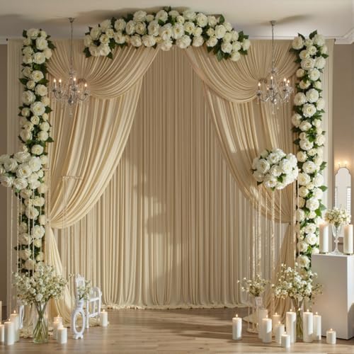 40ftx12ft Beige Backdrop Curtains for Wedding-Wrinkle Free Backdrops Curtain Drapes Fabric Decorations Photo Back Drop Cloth for Baby Shower Photography Stage Reception 8Panels 12ft(H) x 5ft(W) - color: beige, size: W5' x H12'(8 panels)