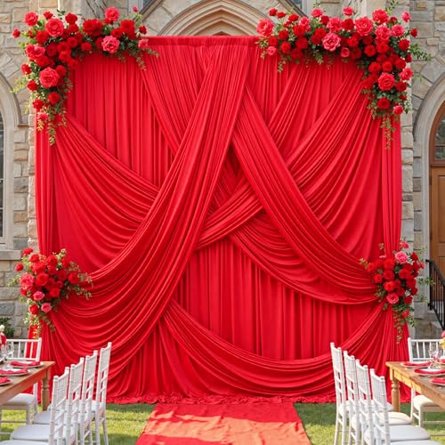 20ft×12ft Red Backdrop Curtain for Wedding Parties, 4 Panels Wrinkle Free Polyester Photo Backdrop Drapes Back Drop Cloth for Memorial Day Birthday Photography Background - color: Red, size: W5' x H12'(4 panels)