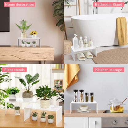 RattanView 2 Pcs 14 Inch Large Acrylic Risers Display Stands 5 mm Thick Acrylic Shelf Riser Showcase for Collectibles Jewelry Cupcakes Food Figures Perfume Cabinet (White) - color: White, size: 14 Inch, 5 mm