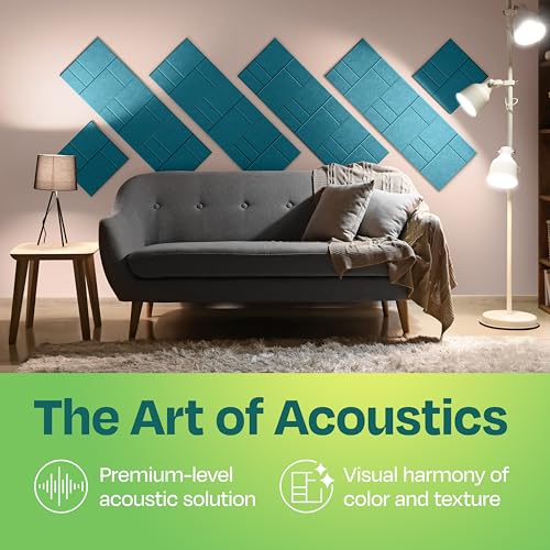 Acoustic Panels 12-Pack Soundproof Wall Panels 12"x12"x0.4" Decorative Sound Dampening for Your Home, Office, Studio, Bedroom & More with Unique GridFrame Carving [Light Turquoise] - color: Light Turquoise, size: GridFrame 12 Pack