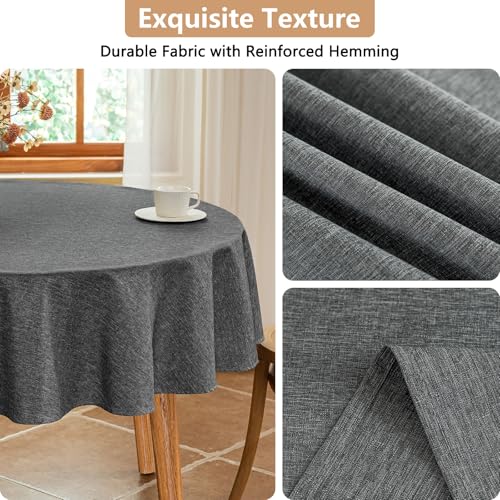 Seenus Faux Linen 60 Inch Gray Round Tablecloth fits 30'' to 48'' Table, Textured Stain Resistant & Washable Table Cloth for 2-4 Seats Circle Dining Table Kitchen Patio - color: Dark Grey, size: 60" (Round)