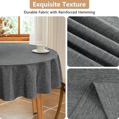 Seenus Faux Linen 60 Inch Gray Round Tablecloth fits 30'' to 48'' Table, Textured Stain Resistant & Washable Table Cloth for 2-4 Seats Circle Dining Table Kitchen Patio - color: Dark Grey, size: 60" (Round)