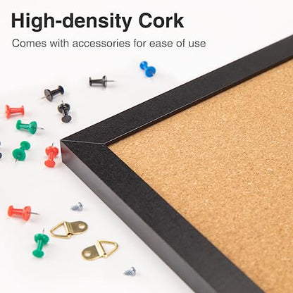 OWLKELA 24'' x 36'' Cork Board Bulletin Board, Black Framed Corkboard, Black Oak Frame Corkboard, Vision Board and Decorative Hanging Pin Board - size: 24" x 36"