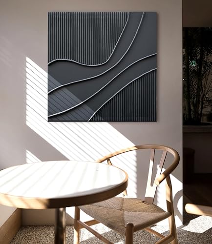 NANKAI Art Hand-Painted Black Texture Minimalist Oil Painting 24x24 inch Abstract Home Wall Art Deco Painting - color: Nkhb298