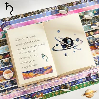 Gold Foil Washi Tape Set 30 Rolls,Celestial Decorative Masking Tape for Junk Journal, Journaling & Scrapbook Supplies, DIY Crafting Supplies - style: Galaxy