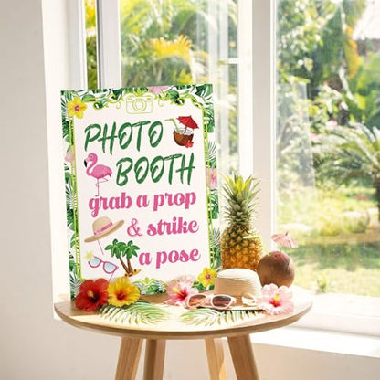 Briwooody Luau Summer Photo Booth Props with Stand Retro Background Table for Luau Hawaiian Summer Beach Indoor and Outdoor Party Theme Event Photography Props Desktop Decoration Supplies - style: Summer
