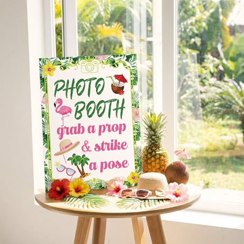Briwooody Luau Summer Photo Booth Props with Stand Retro Background Table for Luau Hawaiian Summer Beach Indoor and Outdoor Party Theme Event Photography Props Desktop Decoration Supplies - style: Summer