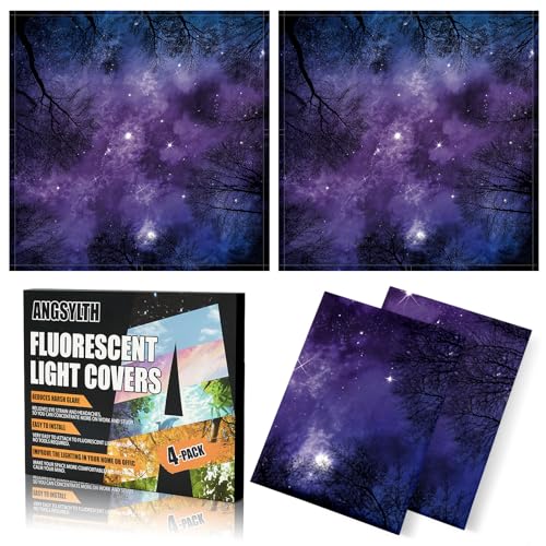 ANGSYLTH 2 x 2 Feet Fluorescent Light Covers - 4 Pcs Covers for Ceiling Lights, Magnetic Light Filters for Classroom, Office, Hospitals, Home (Purple Forests & Starry Sky) - color: Purple Forests & Starry Sky