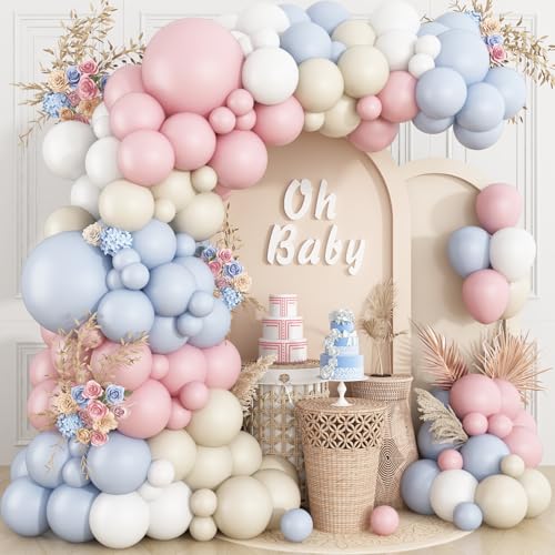 Pink and Blue White Sand Balloon Arch Kit,Boho Balloon Garland with Pink White Blue White Sand Balloons for Neutral Baby Shower Gender Reveal Bridal Valentines Day Wedding Birthday Party Decorations - color: Pink Blue