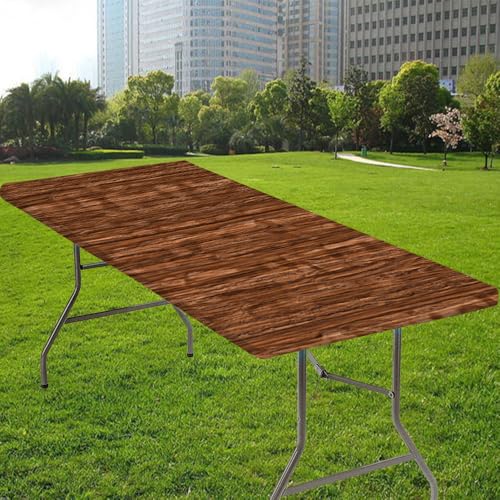 Wood Texture Background Picnic Fitted Rectangle Tablecloths, Elastic, Stretch Washable Patio Table Cover for Outdoor, Camping, Banquet, Partie, for 48x24 Inch Rectangular Table, Style 119 - color: Wood Texture -10, size: 48" x 24" (Rectangular)