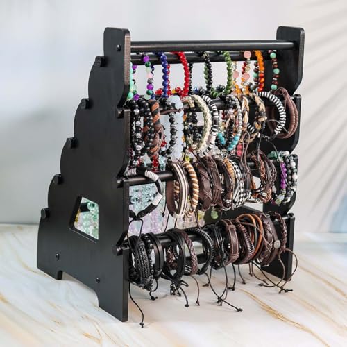 Wooden Bracelet Holder 8 Tier Jewelry Bracelet Display Stand, Portable Organizer for 150-240 Bangles & Scrunchies - for Vendors,Retail Stores, Craft Shows, and Home Storage (black) - color: black