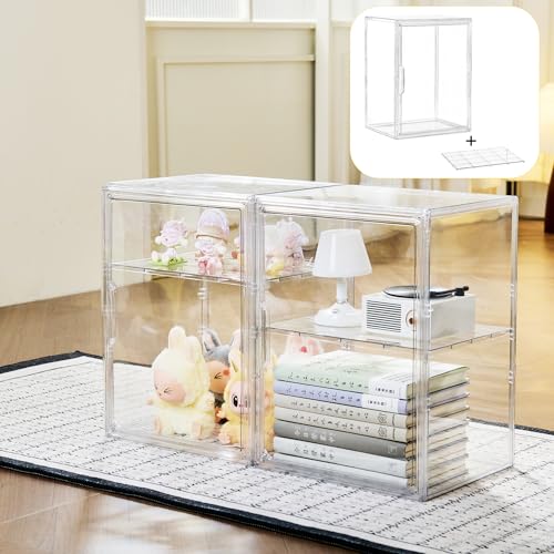 LXLXXL Acrylic Display Case with Removable Shelf Compatible with Labubu POP MART 2 Tier Figure Display Case for Collectibles Cosmetic Clear Acrylic Box - size: 2 Tier -1pcs