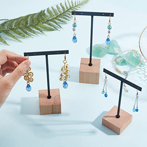 FINGERINSPIRE 3 Pcs Black Metal T Bar Earring Display Stand with Wooden Square Base 4 Holes Earrings T Stand Hanging Earring Organizer for Store Retail Photography Props（4.7 & 5.5 & 6.3 inch Height） - color: 4 Holes With Square Base