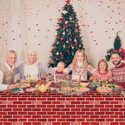 3 Pack 108x54 inch Red Brick Tablecloth,Brick Wrapping Wallpaper Backdrop Disposable Plastic Rectangular Table Covers Background for School Home Birthday Holiday Halloween Christmas Decorations