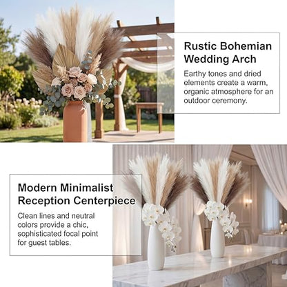 Pampas Grass Decor 21.7 Inch 30pcs, Faux Pampas Grass White Beige Brown Ultra Fluffy No Shedding for Boho Home Bedroom Wedding Vase Filler Dried Flower Arrangement - size: White Beige Brown