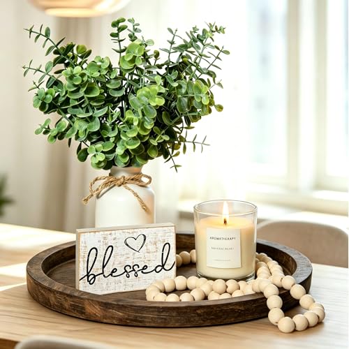 Rustic Modern Farmhouse Decor Set of 6 for Your Living Room, Kitchen Counter, Home or Table Centerpieces Room Decor, Wood Round Decorative Tray Gifts for Women Men - color: Brown
