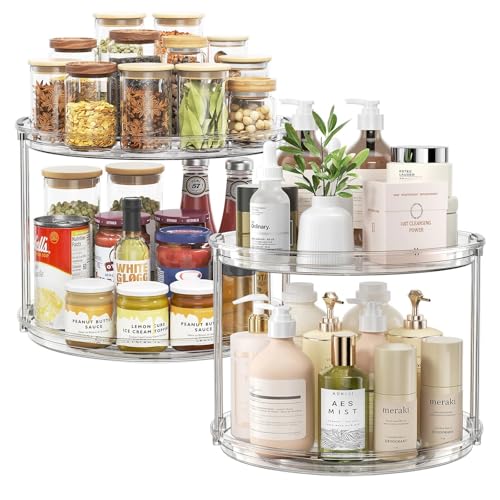 LAMU 2Pack 2 Tier Lazy Susan Organizer 12 inch Large Lazy Susan Turntable Rotating Spice Rack Organization for Cabinet, Kitchen, Pantry, Countertop, Bathroom, Vanity, Medicine Cabinet Organizer, Clear - color: Clear, size: 12in 2 Pack