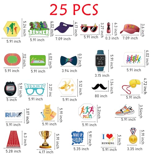 Running Photo Booth Props Decoration 25 PCS Photobooth Kit Sport Run Marathon Cross Country Party Photobooth Props - Holiday Photobooth Prop with 6x4-Inch Sign, 80 Adhesive Pads, 28 Sticks