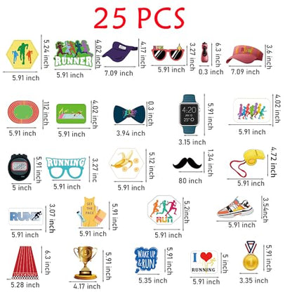 Running Photo Booth Props Decoration 25 PCS Photobooth Kit Sport Run Marathon Cross Country Party Photobooth Props - Holiday Photobooth Prop with 6x4-Inch Sign, 80 Adhesive Pads, 28 Sticks