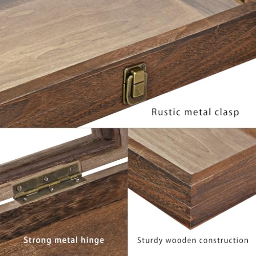 MOOCA Temper Glass Top Jewelry Display Case with Tempered Glass Lid and 54 Clip Body Jewelry Showcase Display Pad for Belly Button Rings, Tongue Rings, and Industrial Barbell Organizer, Brown Color - color: Black Pad with Brown Wood Case
