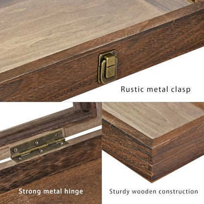 MOOCA Temper Glass Top Jewelry Display Case with Tempered Glass Lid and 54 Clip Body Jewelry Showcase Display Pad for Belly Button Rings, Tongue Rings, and Industrial Barbell Organizer, Brown Color - color: Black Pad with Brown Wood Case