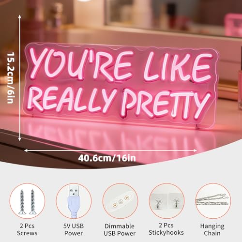 You’re Like Really Pretty Neon Sign for Wall Decor Pink Light Up Letters Led Sign Birthday Party Signs Led Decorative Night Signs Girls’ Bedroom Decorations Christmas Party Gifts for Girl - color: DG1