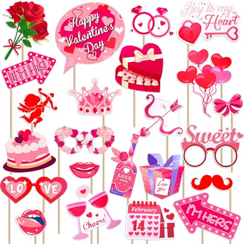 Konsait 23 PCS Valentines Day Props Valentines Photo Frame Valentines Day Decor Valentines Props Include Love, Cupid's Arrow Sweet Valentine Photo Booth Props Party Decorations