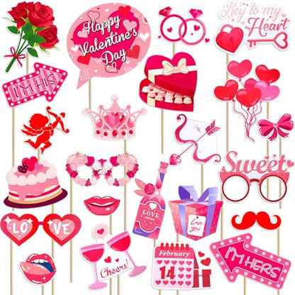 Konsait 23 PCS Valentines Day Props Valentines Photo Frame Valentines Day Decor Valentines Props Include Love, Cupid's Arrow Sweet Valentine Photo Booth Props Party Decorations