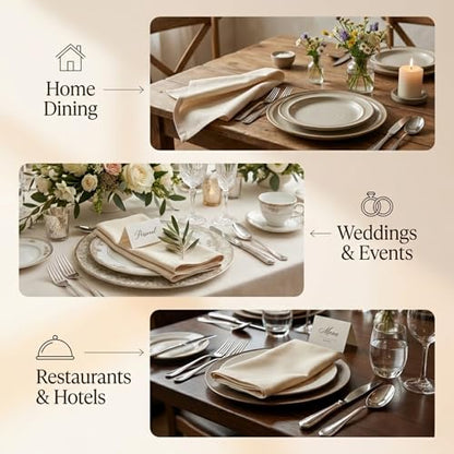 ACCENTHOME Accent Home 100% Cotton Napkins, Delicate Cloth Napkins for Dinners, Parties and Weddings，18 x 18 Inch Set of 12 - Natural - color: 01 - Natural - Twill, size: 18"x18" - Pack of 12