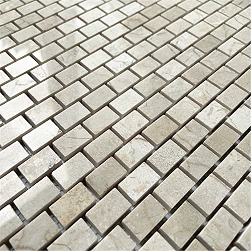 Stone Center Online Crema Marfil Marble 5/8x3/4 Mini Brick Mosaic Tile Polished Kitchen Bath Wall Floor Backsplash Shower (1 Sheet)