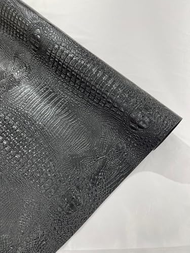 54” Wide Gator Two Tone Fake Leather Upholstery, 3-D Crocodile Skin Texture Faux Leather PVC Vinyl Fabric Sold by The Yard. (Black) - color: Black