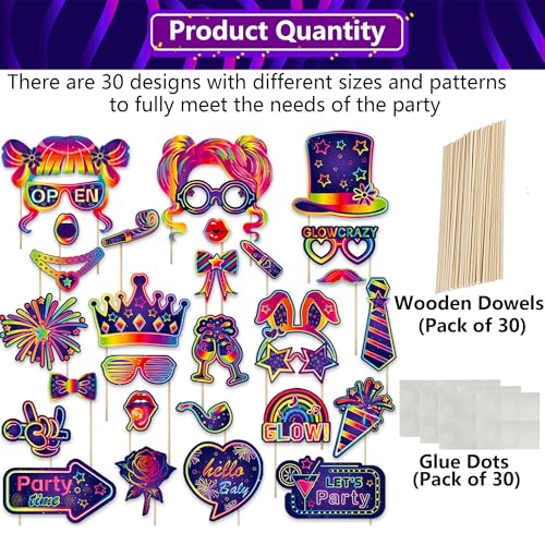 30PCS Neon Photo Booth Props, Glow Inflatable Photo Booth Frame, Funny Selfie Props for Neon Party Accessories Let's Glow in The Dark Birthday Party Wedding Carnival - color: Let's Glow