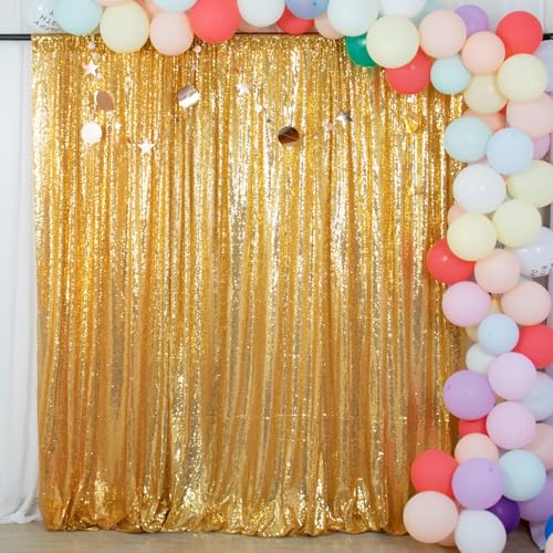 ShinyBeauty Gold Sequin Backdrop 7FTx7FT Wedding, Birthday, Stage, Studio Decor - color: Gold, size: 7FTx7FT