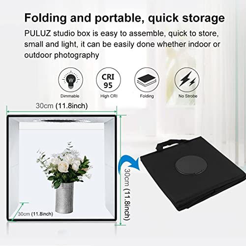 Lightbox, PULUZ 11.8"/30cm Photo Studio Light Box, Portable Picture Box Adjustable Brightness, Folding Professional Light Box Photography with Led Lights and 6 Colors Backdrops for Product Photography - color: 11.8x11.8x11.8in