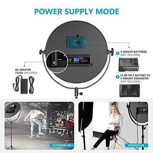 Neewer LED Bi-Color Studio Round Lighting, Ultra Thin Studio Edge Flapjack Light, 18''/45.5cm 70W Dimmable Portrait Light with AC Adapter/2.4G Wireless Remote (Battery/Light Stand Not Included) - style: Bi-Color