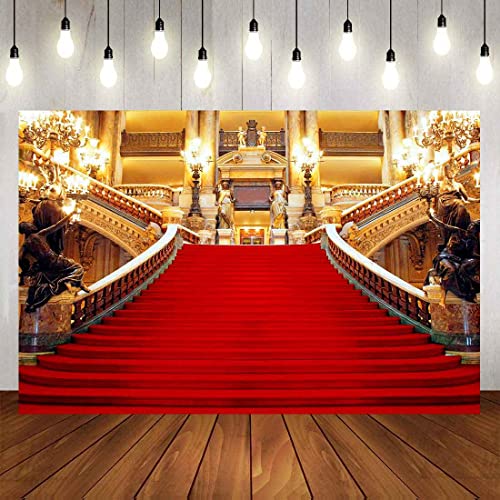 Red Carpet Backdrop, Golden Palace Gorgeous European Hall Photo Backdrop, Vinyl 10x8ft Prom Picture Photo Studio Props BJXTGU62 - color: Red, size: 10x8ft