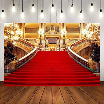 Red Carpet Backdrop, Golden Palace Gorgeous European Hall Photo Backdrop, Vinyl 10x8ft Prom Picture Photo Studio Props BJXTGU62 - color: Red, size: 10x8ft