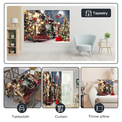 Mocsicka Christmas Train Backdrop Winter Town Snow Railway Xmas Tree Photography Background Winter Xmas Eve New Year Family Party Decor Photo Booth Studio Props (8x6ft (96x72 inch)) - size: 8x6ft (96x72 inch)