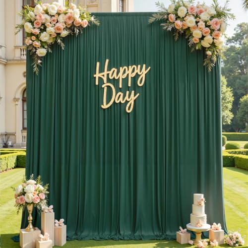 10×12ft Wrinkle Free Hunter Green Backdrop Curtain for Wedding Parties, 2 Panels 5×12ft Long Soft Silky Polyester Backdrop Drapes Photo Back Drop Curtains for Jungle Party Photography Background Cloth - color: Hunter Green, size: 12ft Long_2 Panels