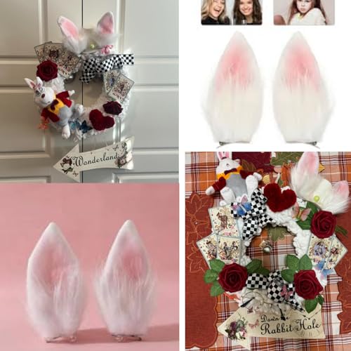 2pc Women Bunny Rabbit Ear for Easter Halloween Cosplay Costume Prop Hair Accessories s (White, Onesize)