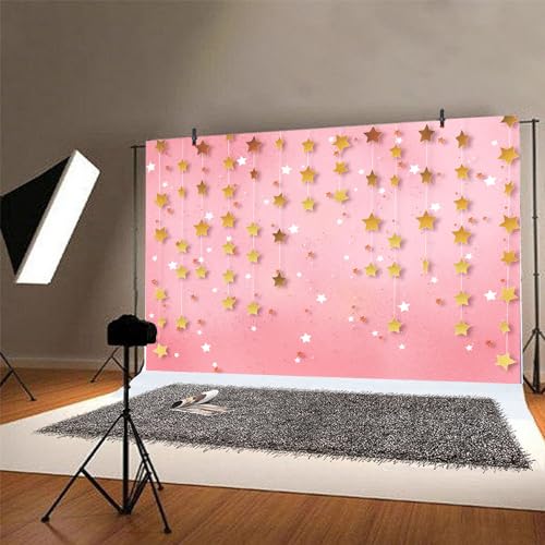 7x5ft Twinkle Littler Star Backdrops Pink Starry Sky Gold Glitter Little Star Photography Background Birthday Party Decorations Baby Shower Backdrop for Girls Kids Portrait Photography Backdrop - color: Pink, size: 7x5ft