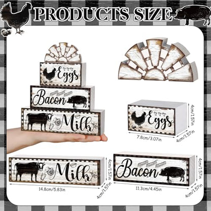 Jetec 4 Pcs Farmhouse Kitchen Decor Wooden Tiered Tray Decor Cow Rooster Pig Rustic Bathroom Signs Decorative Faux Stacked Table Centerpiece Block Sign for Home Living Kitchen Dining Room Shelf - style: Cow Rooster Pig
