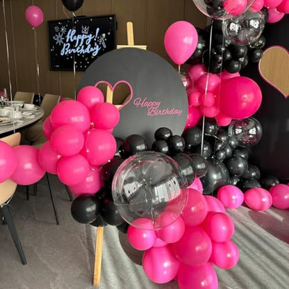 MEBAY Black Red and Gold Balloon Arch Kit, 141Pcs Matte Black Hot Pink Gold Metallic Gold Confetti Balloons for Birthday Wedding Bachelorette Gender Reveal Anniversary - color: 141-black Red
