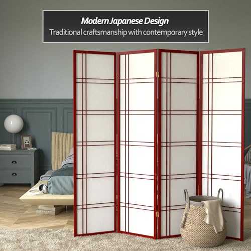 Red Lantern 6 ft. Tall Double Cross Shoji Screen - Rosewood - 4 Panels - color: Rosewood, size: 4 Panel