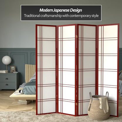 Red Lantern 6 ft. Tall Double Cross Shoji Screen - Rosewood - 4 Panels - color: Rosewood, size: 4 Panel
