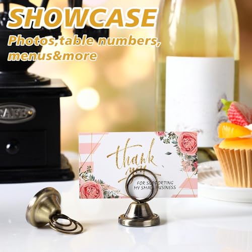 Fulmoon 24 Pcs Mini Table Number Holders Place Card Holders 1.5 Inch Steel Table Sign Stands for Wedding Graduation Reception Restaurant Home Photo Picture Office Memo(Bronze) - color: Bronze
