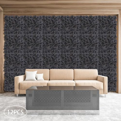 12PCS Flower Wall Panels Black 3D Silk Rose Wall Artificial Gorgeous Wall Backdrop Background Artificial Flowers Decoration for Photo Background Home Party Wedding Backdrop Decoration