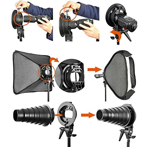 Godox S Type Bracket Bowens Holder S Mount Holder with Foldable 50x50cm /19.5x19.5 inches Softbox and Honeycomb Grid & Bag Kit for Flash Camera Studio Photography